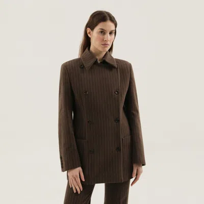 1989 Studio Striped Blazer Double-breasted Lapels Button Detailing In Brown
