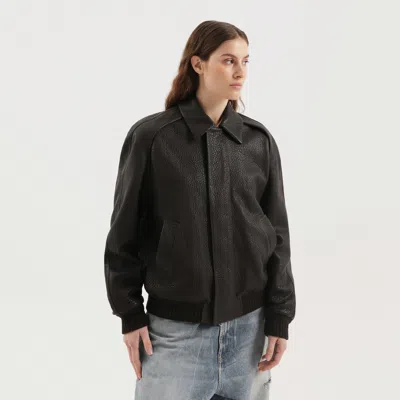 1989 Studio Leather Jacket Collar Front Pockets Ribbed Cuffs Textured Finish