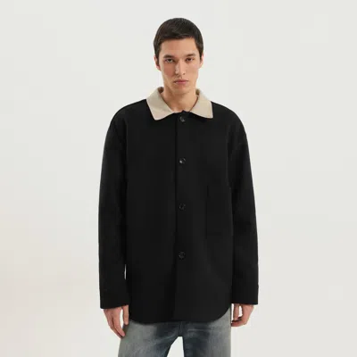 1989 Studio Wool Shirt Jacket With Contrast Collar In Black
