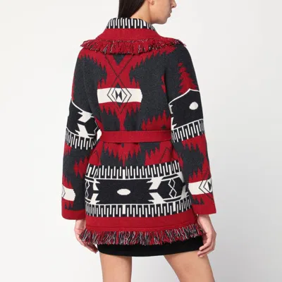 Alanui Cardigan Icon Jacquard Ruby/carbone In Black