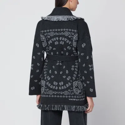 Alanui Dark Grey Bandana Jacquard Cardigan In Gray