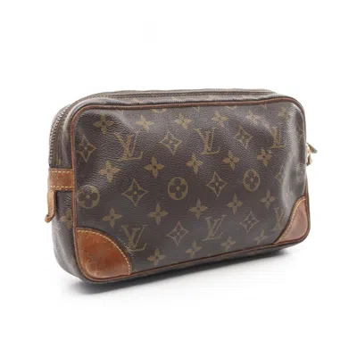 Pre-owned Louis Vuitton Brown Coated Canvas Leather Clutch Bag ()