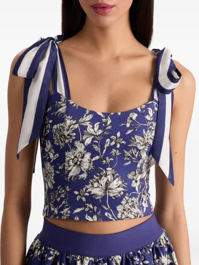 Alice And Olivia Blanca Tie Shoulder Top In Blue