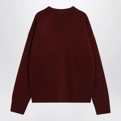 Ami Alexandre Mattiussi Ami Paris Cardigan Ami De Coeur Cherry Color In Wool And Cashmere In Red