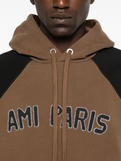 Ami Alexandre Mattiussi Ami Paris Men Cotton Colorblock Hoodie In Brown