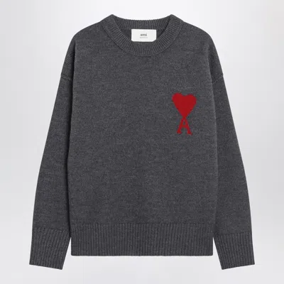 Ami Alexandre Mattiussi Ami Paris Grey Ami De Coeur Wool Sweater Women In Gray