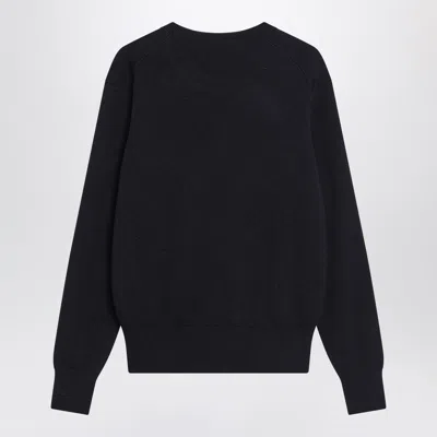 Ami Alexandre Mattiussi Ami Navy Blue Cotton Jersey Sweater With Signature Embroidered Motif In Black