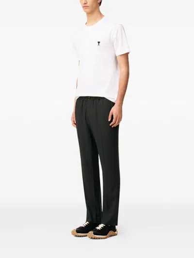 Ami Alexandre Mattiussi Black Wool Elasticated Waist Trousers Grey In Black