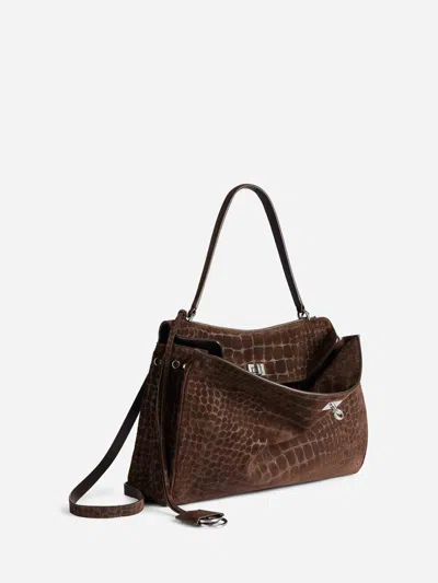 Balenciaga Womens Brown Rodeo Medium Croc Suede Top-handle Bag In Brown