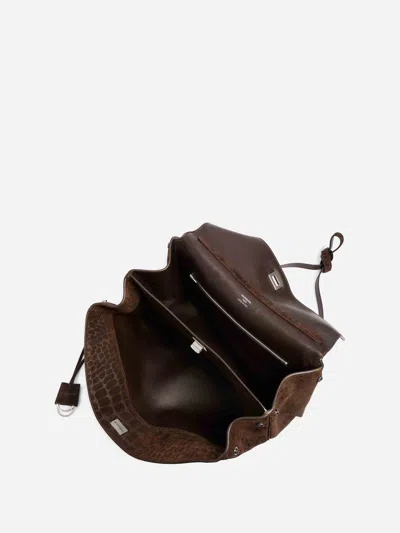 Balenciaga Womens Brown Rodeo Medium Croc Suede Top-handle Bag In Brown