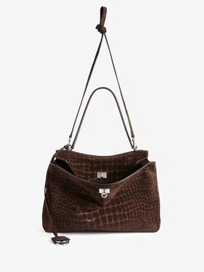 Balenciaga Womens Brown Rodeo Medium Croc Suede Top-handle Bag In Brown