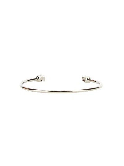 Alexander Mcqueen Twin Skull Bracelet In Metallic