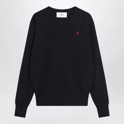 Ami Alexandre Mattiussi Ami Navy Blue Cotton Jersey Sweater With Signature Embroidered Motif In Blue