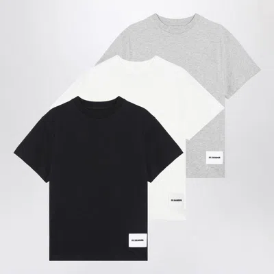 Jil Sander Set Of Three Cotton T-shirts With Logo Patch Women In Multi