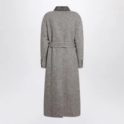 Brunello Cucinelli Wool Blend Coat Featuring Belted Waist In Gray