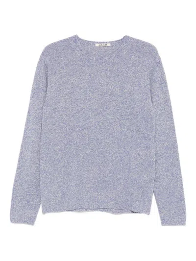 Auralee Textured Wool Silk Blend Crewneck Sweater In Purple