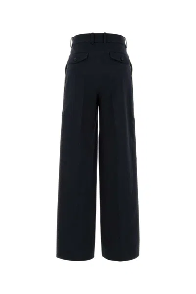 Bottega Veneta Dark Blue Wool And Cotton Palazzo Pant In Blue
