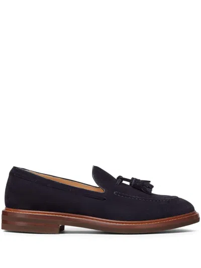 Brunello Cucinelli Leather-trimmed Tasselled Suede Loafers In Blue
