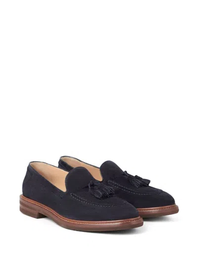 Brunello Cucinelli Leather-trimmed Tasselled Suede Loafers In Blue