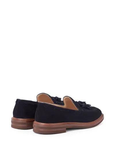 Brunello Cucinelli Leather-trimmed Tasselled Suede Loafers In Blue