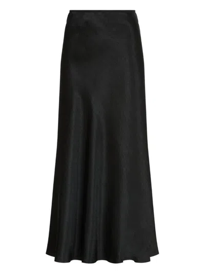 Maison Margiela Midi A-line Satin Skirt High Waist In Black