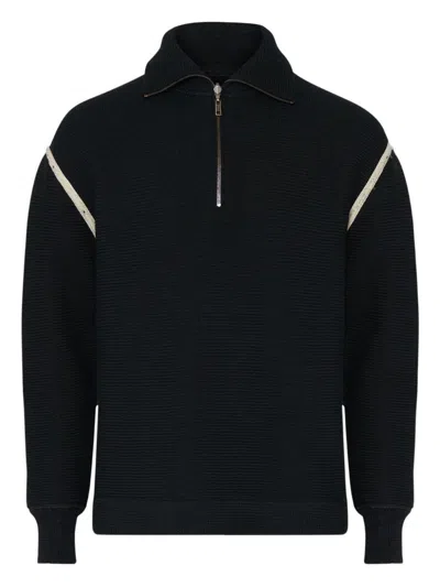 Maison Margiela Elbow Patch Half Zip Wool Pullover In Black