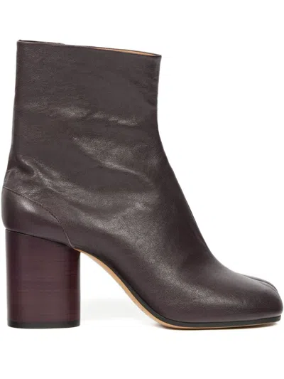 Maison Margiela Tabi High Heels Ankle Boots In Brown Leather In Brown