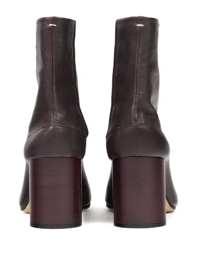 Maison Margiela Tabi High Heels Ankle Boots In Brown Leather In Brown