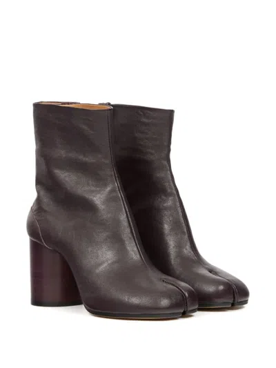 Maison Margiela Tabi High Heels Ankle Boots In Brown Leather In Brown