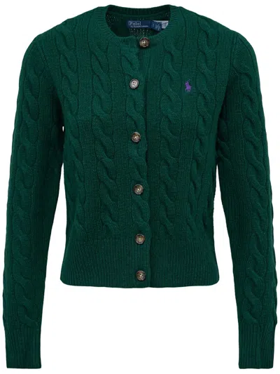 Polo Ralph Lauren Wool And Cashmere Cable-knit Cardigan In Green