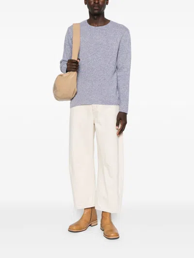 Auralee Textured Wool Silk Blend Crewneck Sweater In Purple