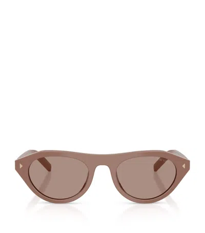 Prada Womens Brown Pr B15s Oval-frame Acetate Sunglasses In Pink
