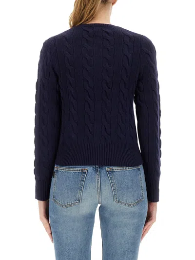 Polo Ralph Lauren Pony Cable-knit Wool And Cashmere Cardigan In Blue