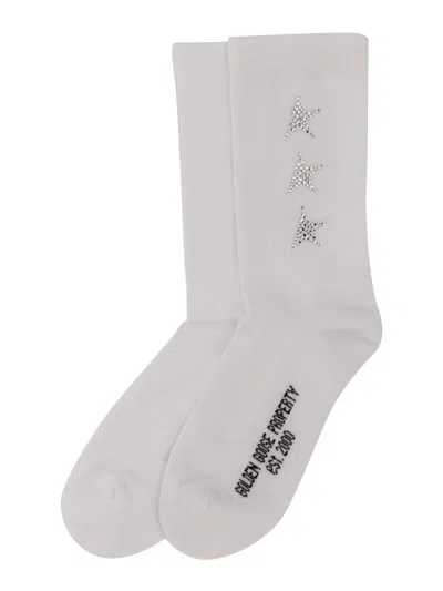 Golden Goose Side Rhinestone Star Socks In White