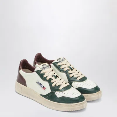 Autry Medalist Low Super Vintage Sneakers In White Pine Grove Leather And Rum Raisin In White