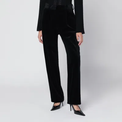 Blazé Milano Velvet Pleated Trousers With Belt Loops In Black