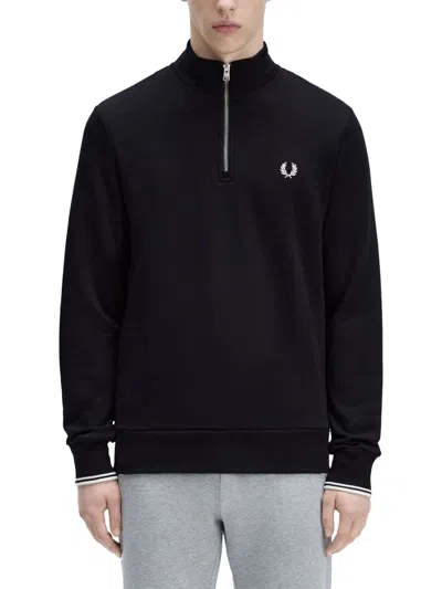 Fred Perry Half Zipper Sweatshirt In Black