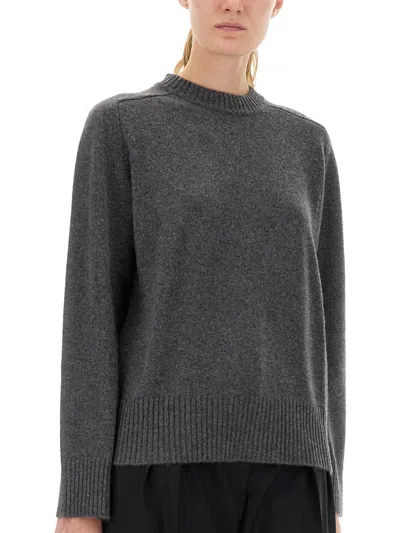 Loulou De Saison Charcoal Grey Cashmere Sweater With Relaxed Fit And Ribbed Details In Black