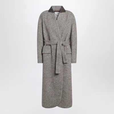 Brunello Cucinelli Wool Blend Coat Featuring Belted Waist In Gray