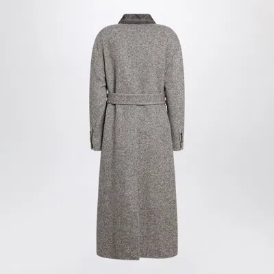 Brunello Cucinelli Wool Blend Coat Featuring Belted Waist In Gray