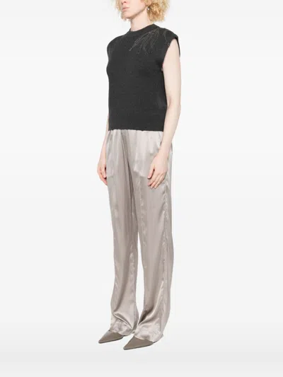 Brunello Cucinelli Cashmere Sleeveless Tank Top Ribbed Texture In Gray
