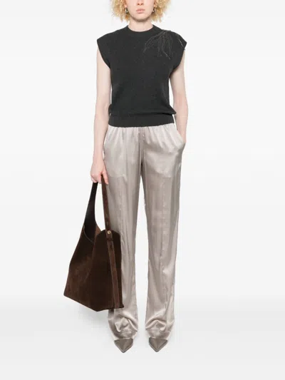 Brunello Cucinelli Cashmere Sleeveless Tank Top Ribbed Texture In Gray