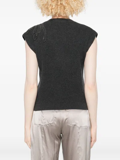Brunello Cucinelli Cashmere Sleeveless Tank Top Ribbed Texture In Gray