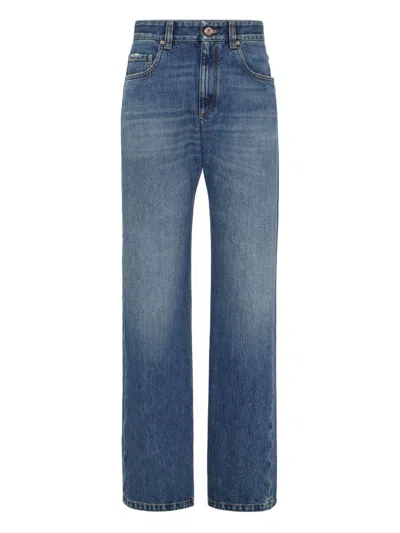 Brunello Cucinelli Authentic Denim Column Jeans With Monili In Blue