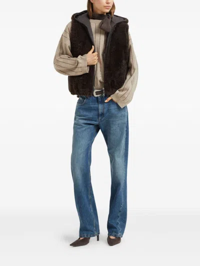 Brunello Cucinelli Authentic Denim Column Jeans With Monili In Blue