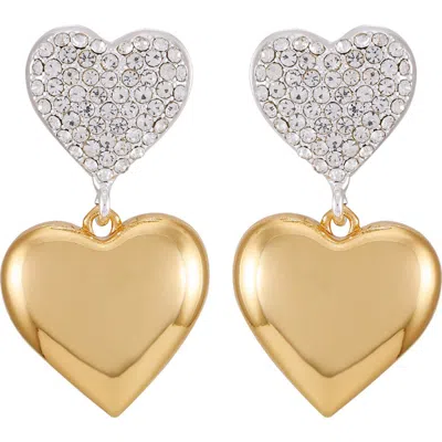 Guess Two-tone Heart Drop Earrings In Gold