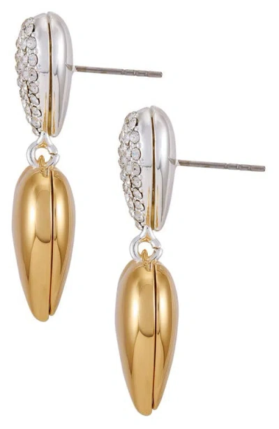 Guess Two-tone Heart Drop Earrings In Gold
