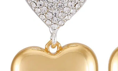 Guess Two-tone Heart Drop Earrings In Gold
