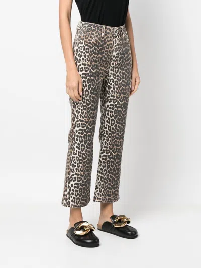 Ganni Wide-leg Animal Print High-rise Jeans With Belt Loops In Gray