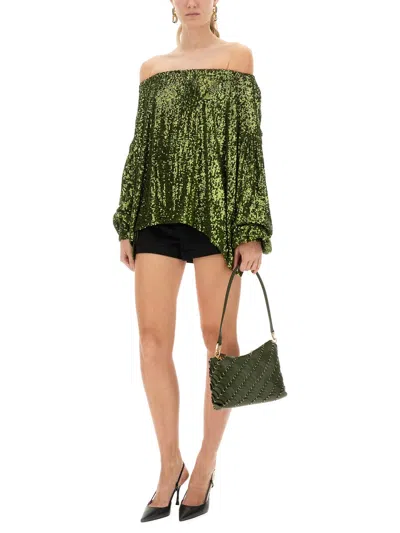 Rabanne Off-the-shoulder Sequin Embellished Top In Green
